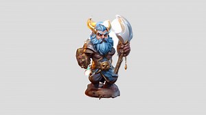 Blue-haired dwarf with an axe and shield   A bl - Download Free 3D model by klrxyz