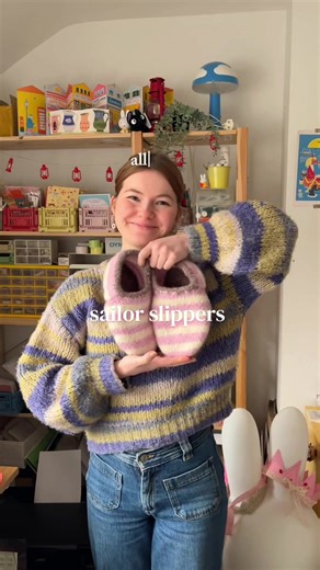 i did it! i made my own slippers! (don’t look too close at the seaming though) #sailorslippers #knitting #beginnerknitter
