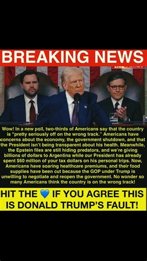 🚨BREAKING: Two-thirds of Americans say the nation is “seriously off on the wrong track.” Voters have cited rising costs, government dysfunction, and lack of transparency from leadership as major reasons for concern, many feel Washington is more focused on power struggles than solving real problems. | Pulse of the Nation