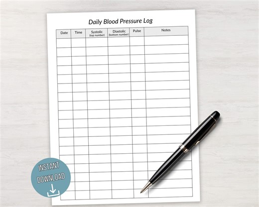 Blood Pressure Log, Daily BP Tracker, Printable at Home Health Tracker, PDF Chart - Etsy Canada