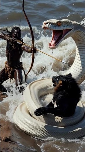 “Black Lion vs Giant White Python – Epic African Warrior Rescue | Cinematic 8K Wildlife Scene”