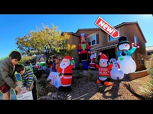 NEW 12' FT Snowman With Candy Cane And Our Complete Christmas Inflatables Yard Display 2021!