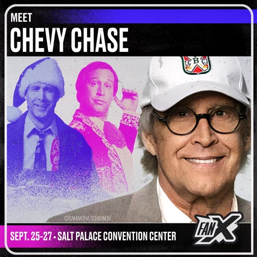 48K views · 586 reactions | FanX Salt Lake Comic Convention is happening September 25-27 | Friday, Saturday at the Salt Palace Convention Center. ● Autographs, Photo Ops, Q&A Panel, and a Group Photo Op with Fletch and National Lampoon Vacation! ● Use Promo code CHEVY to save 20% on tickets! https://fanxsaltlake.com/guest/chevy-chase/ | Chevy Chase | Facebook