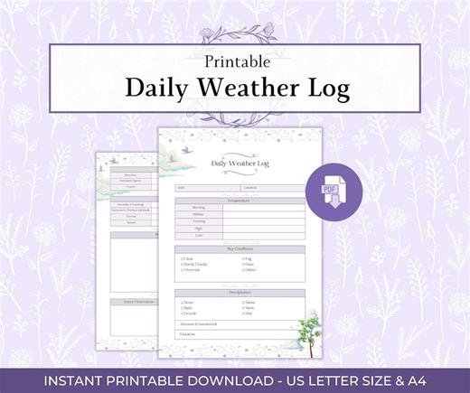 Daily Weather Log Printable PDF, Weather Observation Tracker, Climate Monitoring Journal Page, Homeschool Science Printable - Etsy Canada