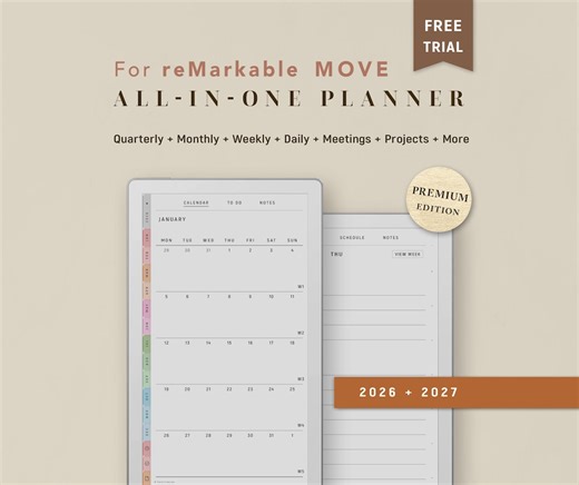 CUSTOM Planner Templates for Remarkable Paper Pro MOVE | 2026 2027 - Etsy