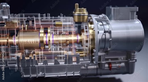 Advanced Electric Powertrain System Detailed Cutaway View Showcasing Intricate Internal Components and Sophisticated Engineering Design for Next-Generation Mobility