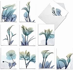 The Best Card Company - 10 Boxed Note Cards with Flowers - Blank Assorted Floral Notecards Bulk (4 x 5.12 Inch) - Blooming Expressions AM6221OCB-B1x10
