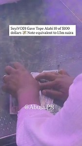 57K views · 2.1K reactions | Seyi Vodi gave tope Alabi 10 of 100 dollar note equivalent to 1.5million naira money na water #highlightseveryonefollowers2025highlightseveryonefollowers2025 | sherryland official | Facebook