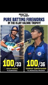 Ishan Kishan delivered a sensational performance against Karnataka with a blistering 33-ball century, while Vaibhav Suryavanshi went berserk for Bihar, smashing a 36-ball hundred with 10 fours and 8 sixes in their tournament opener against Arunachal Pradesh. #VijayHazareTrophy #IshanKishan #VaibhavSuryavanshi #IndianDomesticCricket #CricketFireworks CenturyAlert BattingBlitz IndianCricket CricketNews DomesticCricket CricketUpdates BiharCricket MatchHighlights CricketFans OneDayCricket Sportzcraa