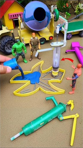 Mini water handpump science project with blue concrete mixer diytractor cow farm #582 #shorts #yt 😱