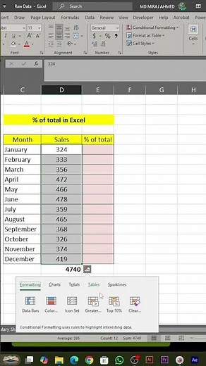 The easiest way to calculate SUM & Percentage in Excel 📊✨ #excel #learnexcel #exceltips