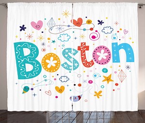 Boston Curtains 2 Panels Set, Doodle Hand Drawn Icons of Stars Hearts Droplets Diamonds Puffy Clouds and Flowers, Window Drapes for Living Room Bedroom, 108W X 96L Inches, Multicolor, by Ambesonne