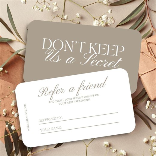 Referral Card Template, Refer a Friend Neutral Loyalty Design, Client Reward, Small Business Minimal, Esthetician Med Spa, Canva Editable - Etsy