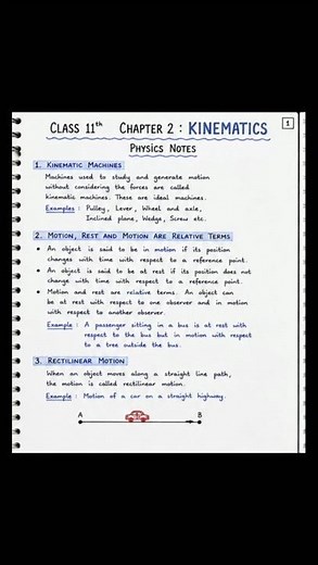 class 11th physics chapter 2 kinematics easy notes #viral #motivation #study #classnotes #studynotes