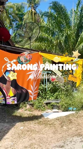 Sarong Painting in Thailand 🇹🇭🌺🎨 #sarongpainting #thailand #craft