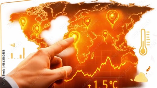 Science meteorology analysis concept. Interactive digital map displaying global temperature data and trends.
