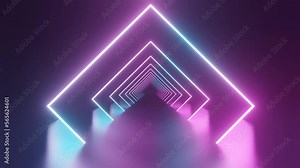Neon Square Background Video, Blue Purple Tunnel Motion Background Loop, 3D Render Background
