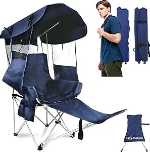 Folding Camping Chairs Canopy Outdoor: Sports Portable Beach Chair with Canopy-Lawn Beach Chairs with Umbrella for Adults-Camping Chair with Shade for Fishing Camp Heavy Duty (Casual, Navy Blue)
