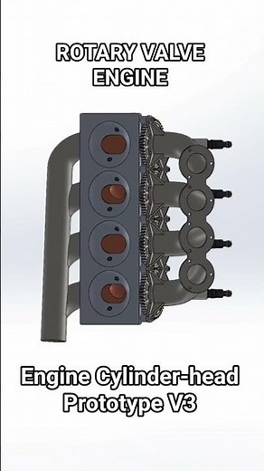 A third animation showcasing the components and working principle for my rotary valve engine design.