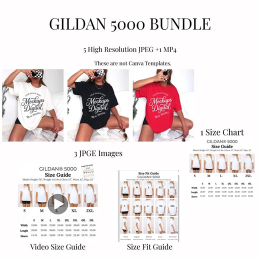 Gildan 5000 Mockup Bundle Video Size Chart Size Fit Guide (digital Download) - Etsy