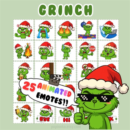 Christmas Animated Emotes: Grinch Twitch & Discord Emotes, Emote Bundle, Stream Assets, Emoji Pack (GIF) - Etsy