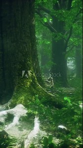 The image shows a large tree towering over the surrounding forest, dominating the landscape with its size and presence.
