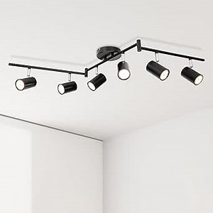 6-Light Track Lighting Fixtures Ceiling, GU10 Black Led Ceiling Spotlight, Modern Track Light Kit for Kitchen Hallway Bedroom Living Room