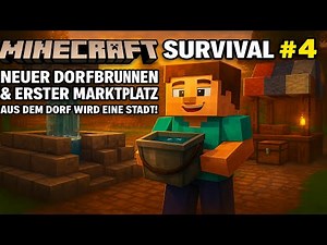 Minecraft Survival #4: New village well & first marketplace – the village is becoming a town!