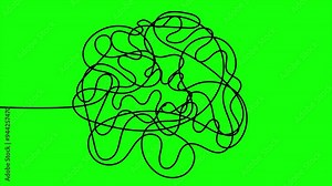 Animation of a continuous tangled line. Simple and complex. The concept of solving psychological problems. Knot of a ball of thread. Stock Video