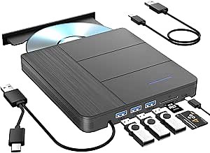 7 in 1 External Blu-ray Drive,Support 100G Disc R/W BD DVD CD Player,Portable Burner USB3.0 SD/TF Card Slot for PC Compatible with Windows XP/7/8/10/11 Mac Laptop Desktop