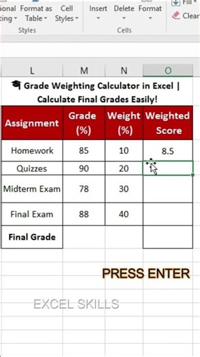 Grade Weighting Calculator in Excel