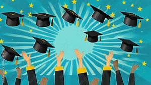 Celebrating Graduation Day With Joyful Cap Tosses and Excited Hands in the Air at a Local University Ceremony