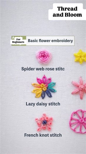 Thread & Bloom on Instagram: "Flower embroidery tutorial for beginners 🌸💖 Follow for more tutorials like this🫰 #embroideryforyou #diyembroidery #handembroiderywork #embroiderydesign #flowerembroidery #instareels❤️ #instaembroidery #explorepage #threadandbloom"