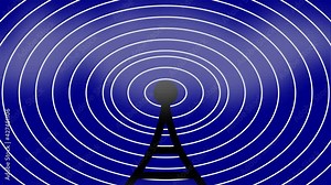 graphical antenna and radio waves An antenna transmitting signals around the world.2D animation.HD 1080.