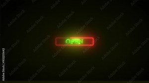 Neon sign of the word 'OPEN' switch on with a flicker ..