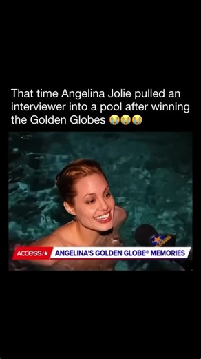 Worlds Wildest Moments on Instagram: "In 1999, Angelina Jolie turned a routine post award interview into one of the most memorable Golden Globes moments ever caught on camera. After winning for her performance in Gia, she was speaking with a reporter beside the hotel pool. She was buzzing with energy, still riding the high of the win, and the setting made everything feel loose and unscripted. In the middle of the conversation, she suddenly stepped into the water and pulled the interviewer in wit