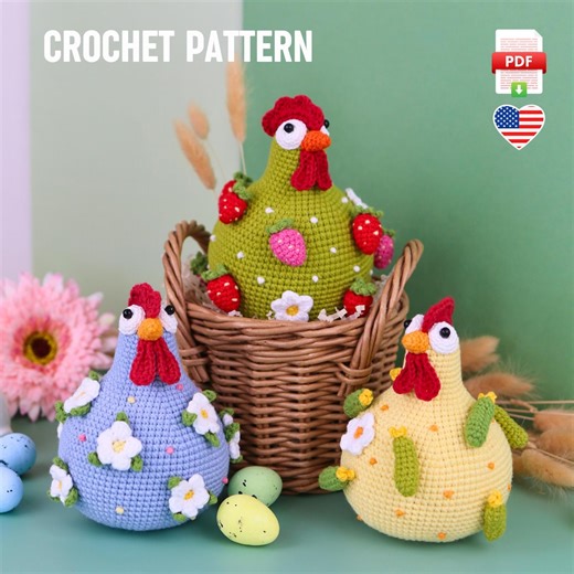Chicken Crochet Pattern - Digital Download PDF Tutorial for Funny Easter Hens – Cute Farm Animals -amigurumi Spring Desk Decor - Etsy UK