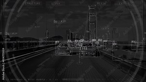 POV Highway with Artificial Intelligence Object Recognition showing Objects Details and Information For Traffic And Security Proposes. Augmented Reality San Francisco.