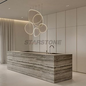 [Hot Item] Starstone Modern Grey Silver Travertine Kitchen Island for Home Design