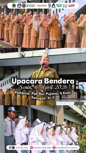 𝗨𝗽𝗮𝗰𝗮𝗿𝗮 𝗕𝗲𝗻𝗱𝗲𝗿𝗮 𝗛𝗮𝗿𝗶 𝗦𝗲𝗻𝗶𝗻 🇮🇩 Senin, 6 April 2026 Semangat pagi mengawali pekan melalui upacara bendera yang berlangsung dengan tertib dan penuh khidmat. Pembina upacara, Bapak Nur Pujiono, S.Kom, menyampaikan amanat yang penuh inspirasi. Beliau mengingatkan bahwa kunci kesuksesan terletak pada empat hal, yaitu doa, usaha, ikhtiar, dan tawakal—bekal penting dalam setiap langkah meraih masa depan. Pada kesempatan ini juga disampaikan apresiasi dan ucapan selamat kepada 54