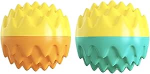 Squeaky Dog Ball Toy, Interactive Dog Toy Ball, Funny Giggle Sounds Wobble Wag Dog Ball for Indoor Outdoor Gifts for Medium&Small Dogs 2Pack (Small Size, 2.4" Lake Blue/Yellow Orange)