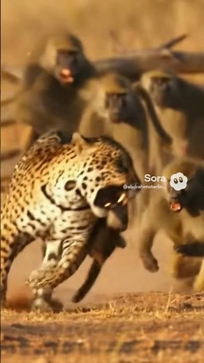 Leopard vs. Baboon Troop: The Ultimate Confrontation! Big Cat Ambush Sparks Primate Fury! #ai #lion