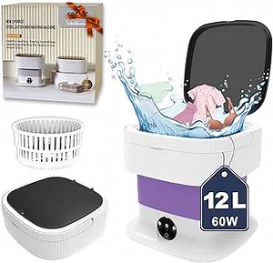 Portable Washing Machine, 60W Mini Washer and Dryer, 12L Folding Lavadora Portatil with Spin,Collapsible Small Compact Clothes Laundry for Underwear, Baby Clothes, Socks(Purple)
