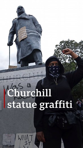 A statue of Sir Winston Churchill has been sprayed with graffiti during a Black Lives Matter protest. (Read more here: bbc.in/2YfnBAR) | BBC London