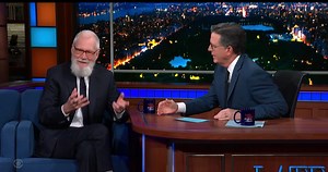 David Letterman Visits Stephen Colbert, Talks Johnny Carson: “He Was The Mount Olympus”