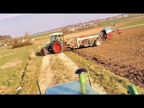 Fendt 275 am Sommergerste säen mit Eigenbau Drille und Fendt 108 am Wieseneggen