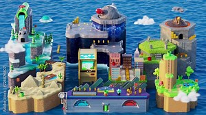 Retro game platform video game level selection 3D loop animation Stock Video