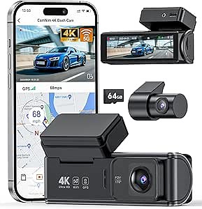 4K Dash Cam Front Rear:Dual Dash Camera for Car, 5GHz/2.4GHz Wi-Fi GPS Dashcam with Loop Recording 24H Parking Monitor Night Vision G-Sensor 170° View Angle APP Control and 64GB Card Gift