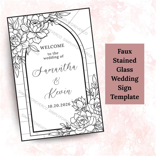 Faux Stained Glass Wedding Sign Template, Elegant DIY Design, Customizable Decor for Your Wedding Celebration - Etsy