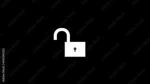 Video 4K 60fps show an animated motion graphic padlock icon from locked to unlock the business security and accessibility of locked sensitive data.
